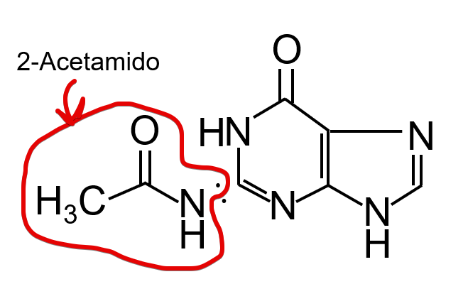 2-Acetamido-6-hydroxypurine中のAcetamido